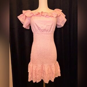 NWT - Pink Off-the-shoulder Smocked Mini Dress. Size Small.